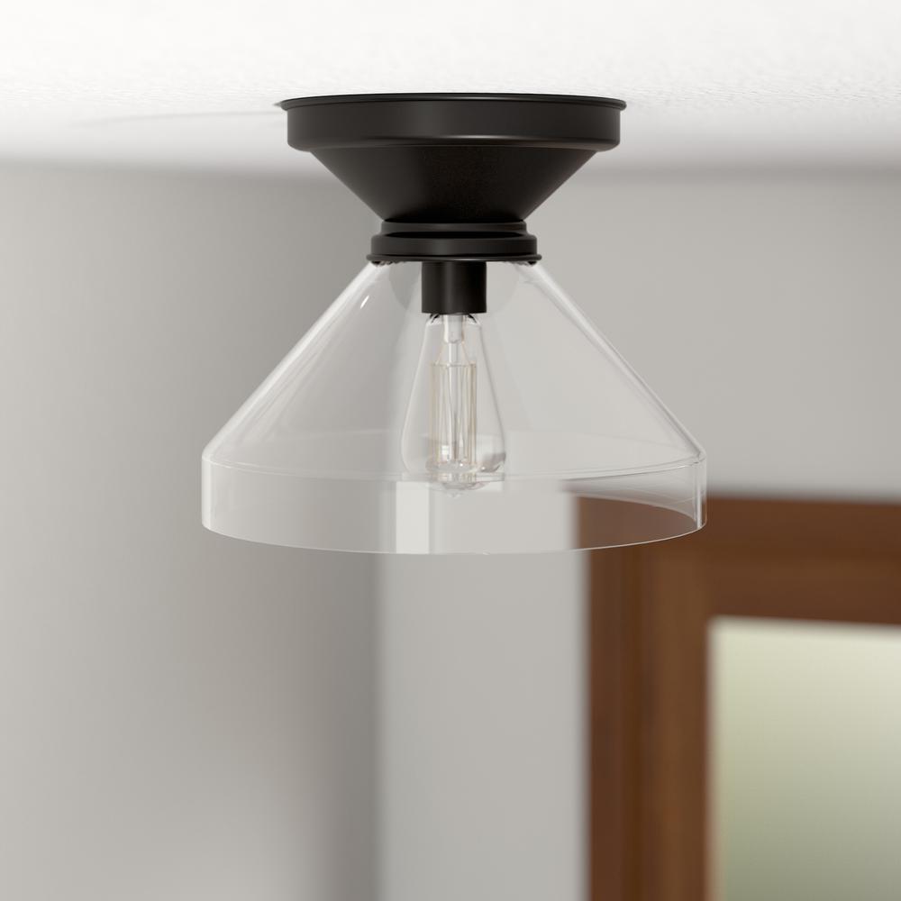 Abbott 12" Wide Flush Mount with Glass Shade in Blackened Bronze/Clear. Picture 2