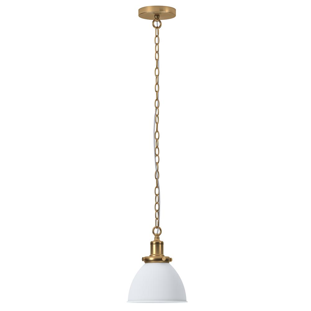 Elodie 8" Wide Pendant with Metal Shade in Matte White/Brass/Matte White. Picture 1