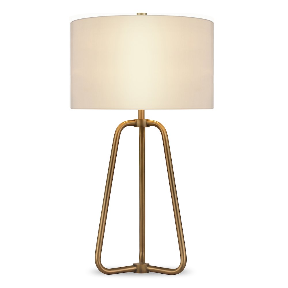 25" Mid-Century Modern 1-Light Table Lamp with White Fabric Drum Shade, Gold. Picture 5