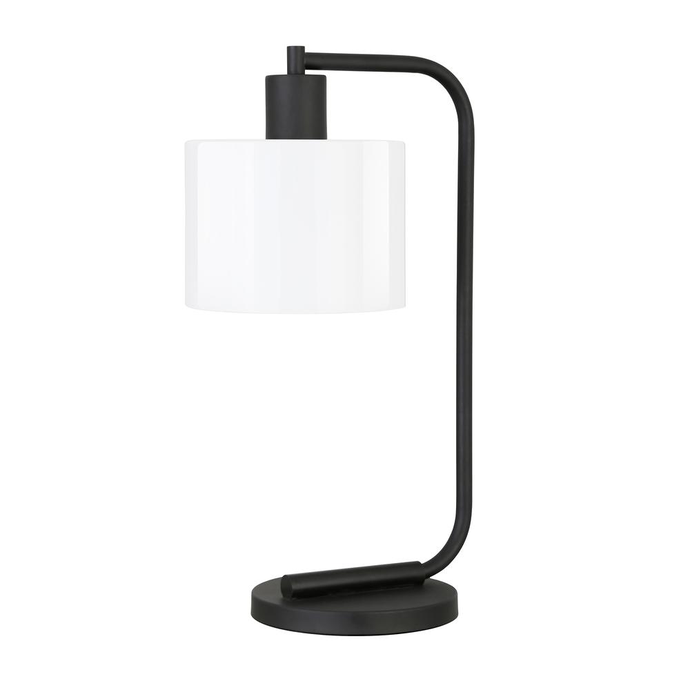 Cadmus 20.5" Tall Table Lamp with Glass Shade in Blackened Bronze/White Milk. Picture 1