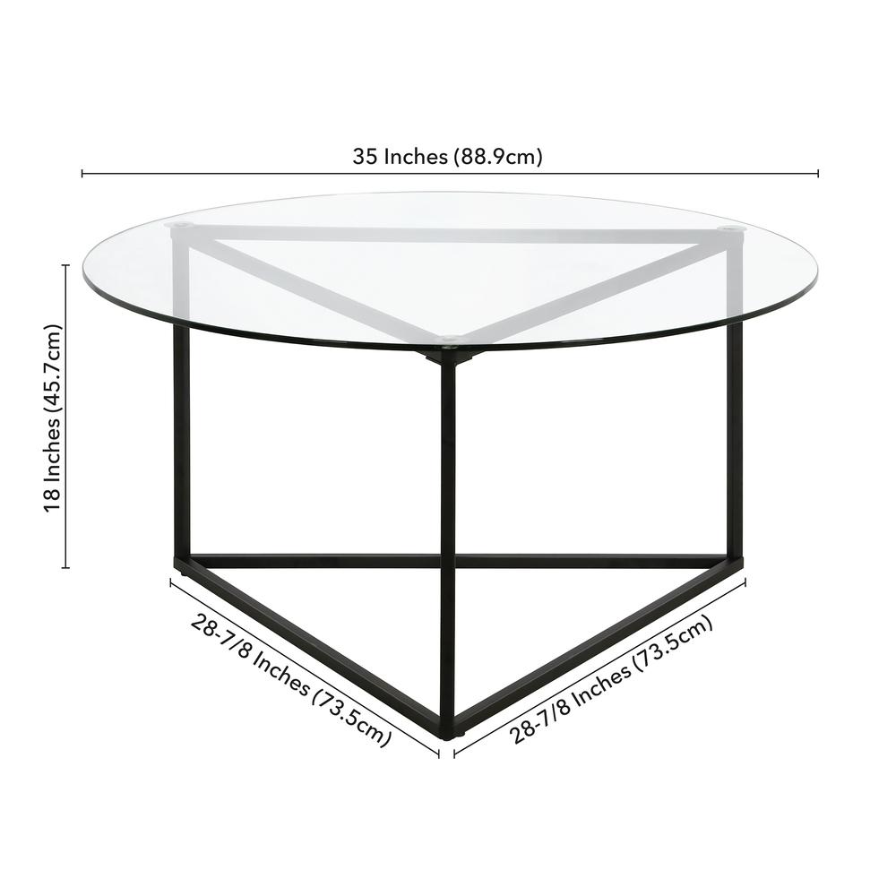 Jenson 35'' Wide Round Coffee Table with Glass Top in Blackened Bronze. Picture 5