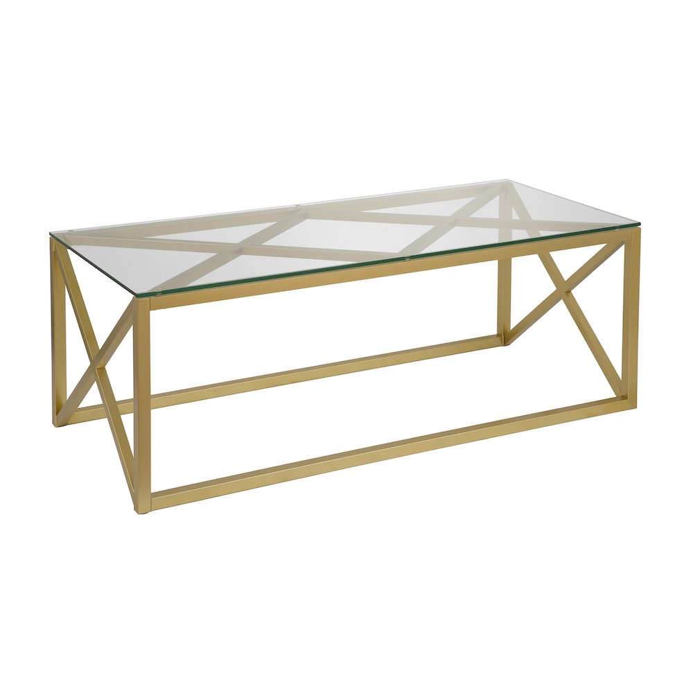 Henn&Hart 46" Rectangular Glass Coffee Table with Sled Base for Living Room. Picture 4