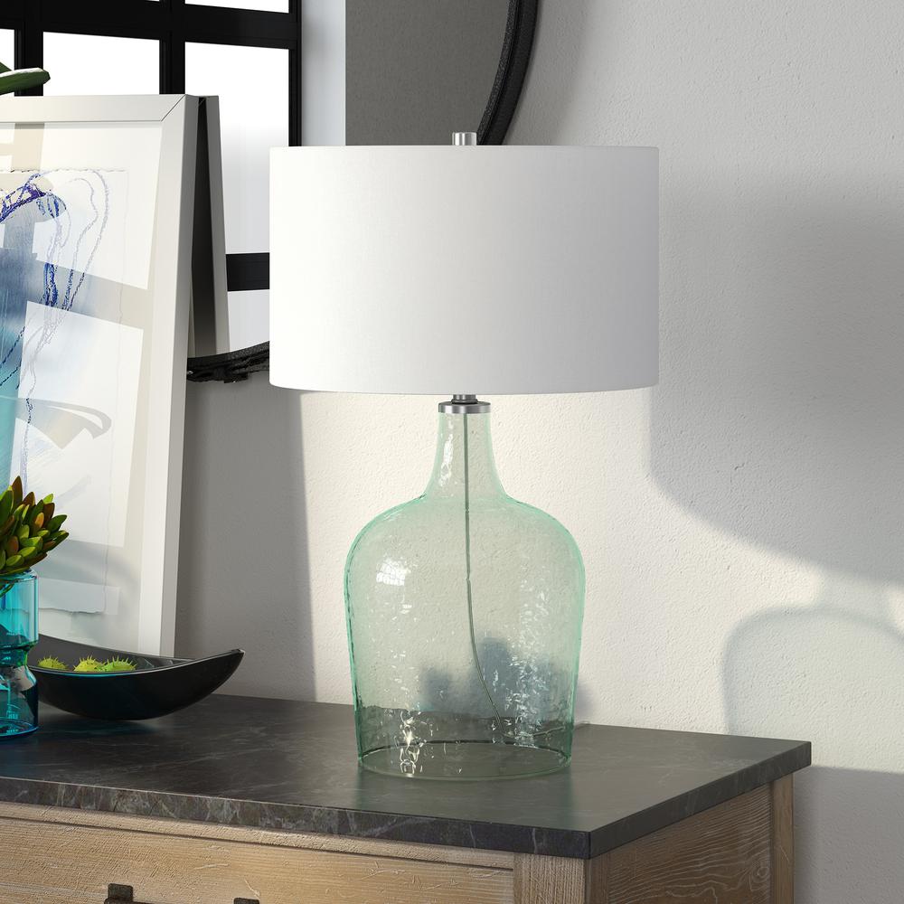 Casco 24" Tall Table Lamp with Fabric Shade in Textured Blue Glass/White. Picture 2