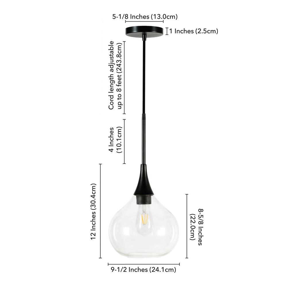 Ida 9.5" Wide Pendant with Glass Shade in Matte Black/Clear. Picture 5