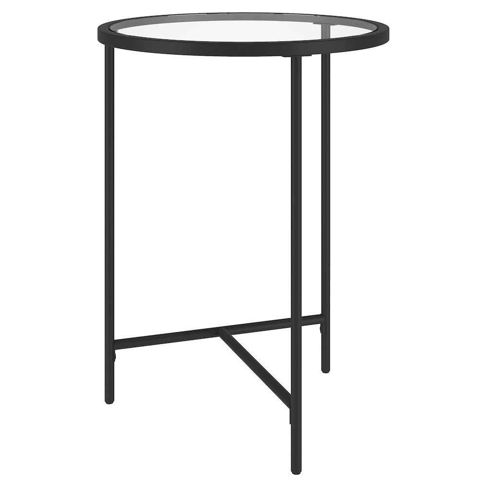 18'' Round Glass End Table Modern Side Table, Night Stand, Black. Picture 1