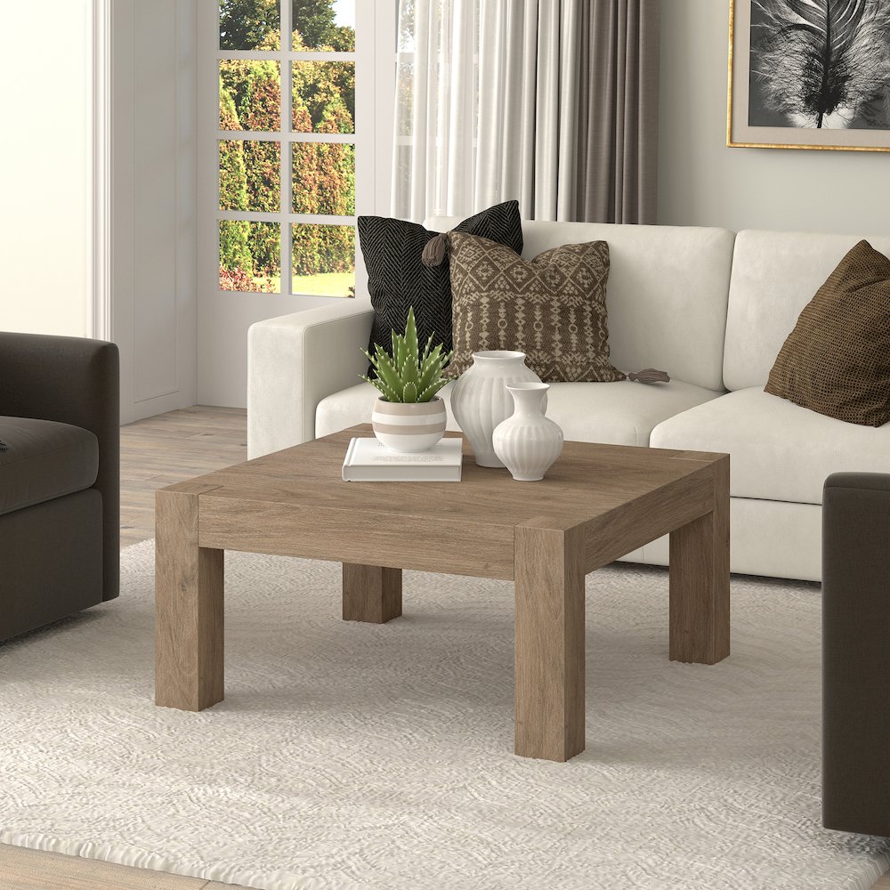 34" Square Coffee Table with Wood Top, Weathered Gray. Picture 5