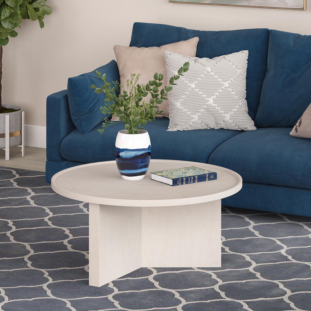 Gunnar 32" Wide Round Coffee Table in Alder White. Picture 4