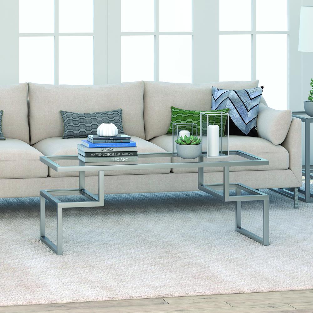 Zander 45'' Wide Rectangular Coffee Table in Nickel. Picture 2
