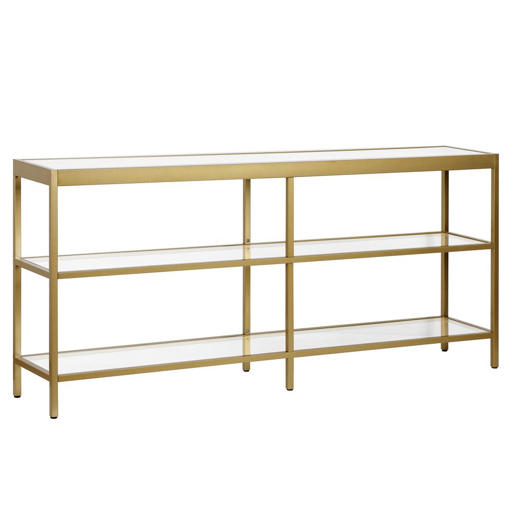Alexis 64'' Wide Rectangular Console Table in Brass. Picture 1