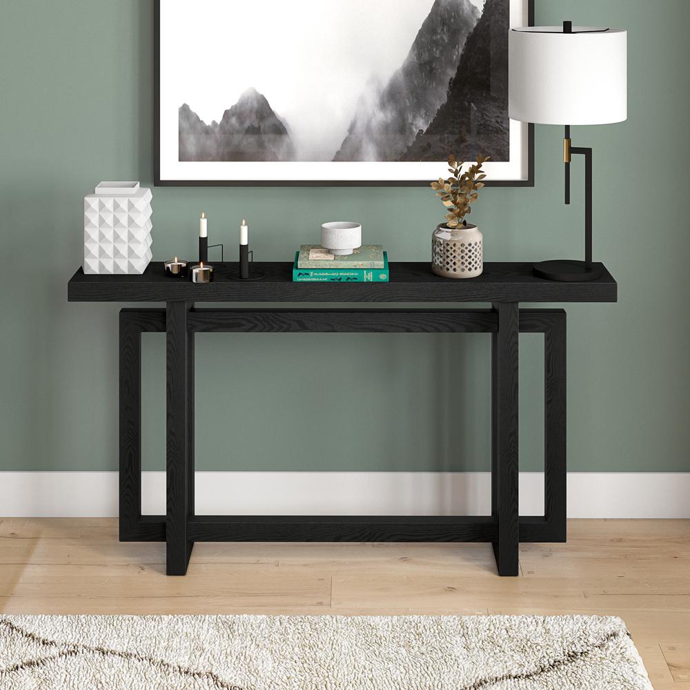 Breslow 55" Wide Rectangular Console Table in Black Grain. Picture 4