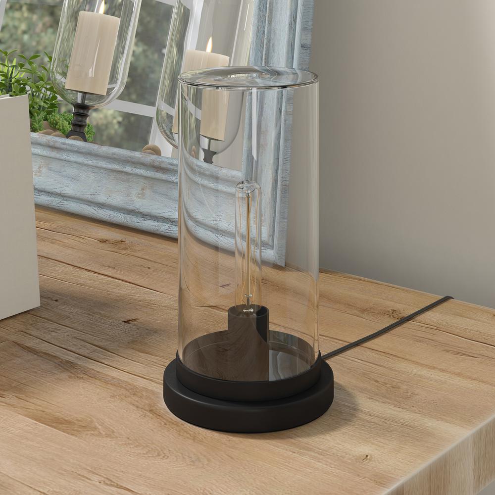 Henn&Hart 13.25" Modern 1-Light Uplight Table Lamp with Clear Glass Cylinder. Picture 2