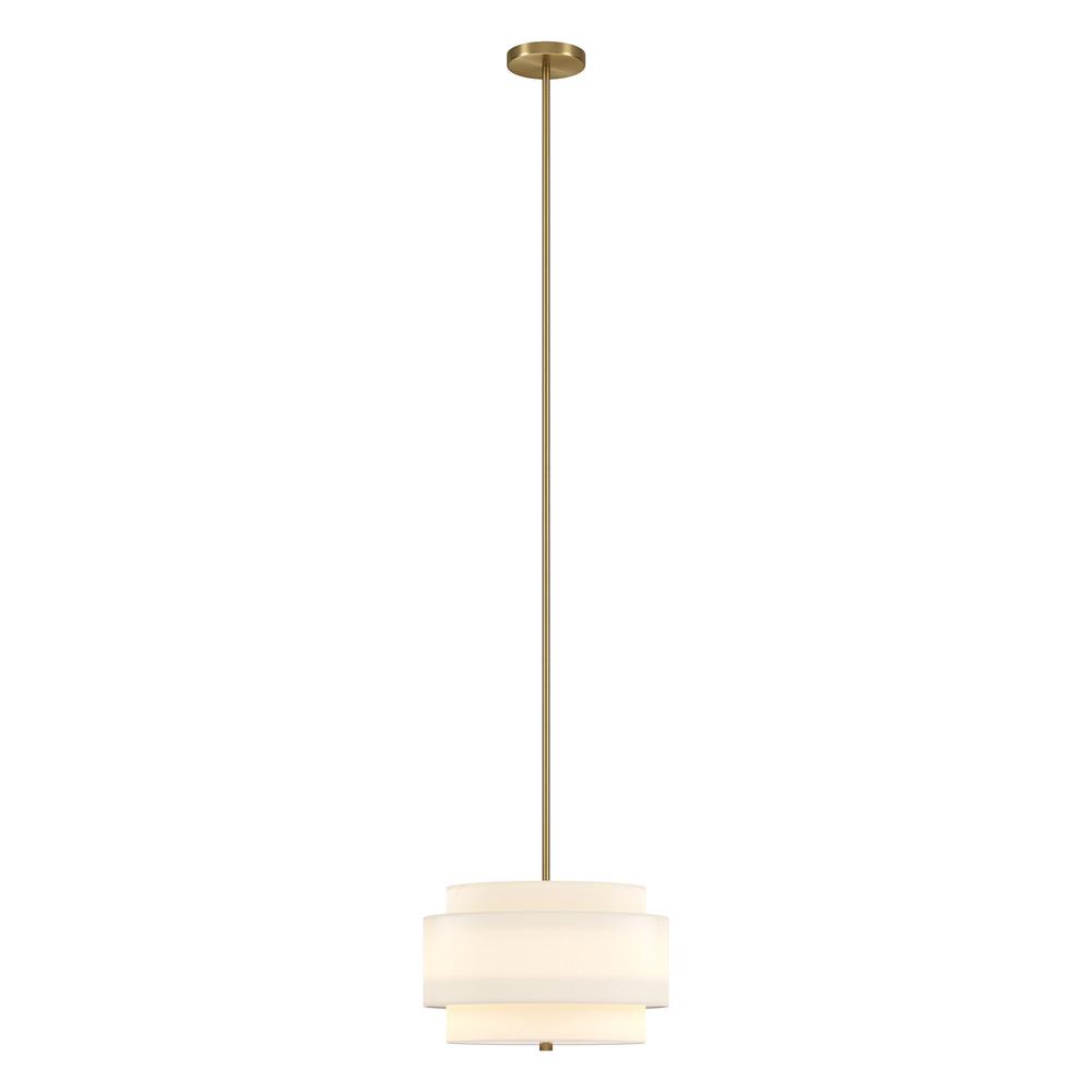 Solomon 16" Wide 2-Light Pendant with Tiered Fabric Shade in Brass/White. Picture 2