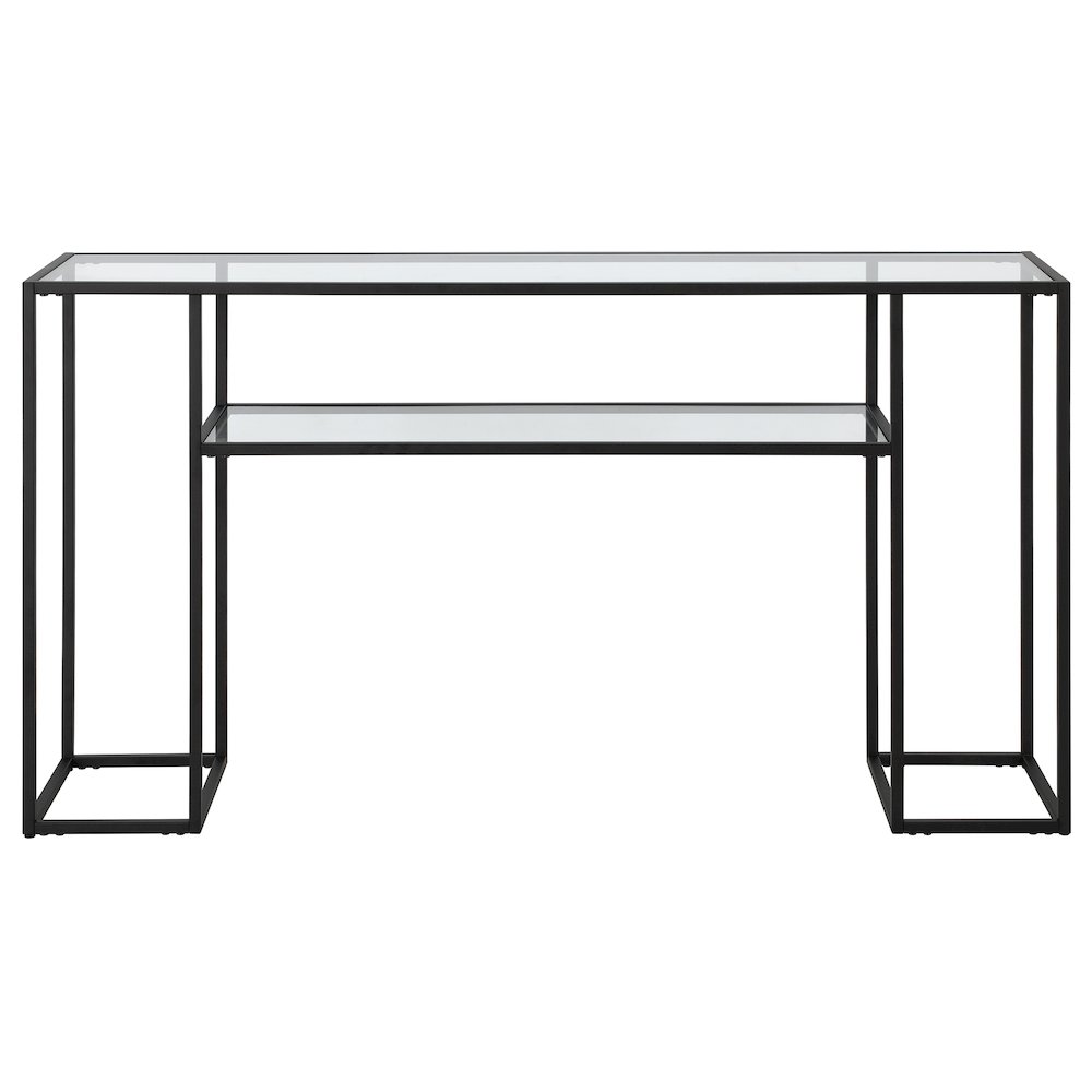 55'' Glass Rectangular Console Table Entryway, Sofa Table with Shelf, Black. Picture 3