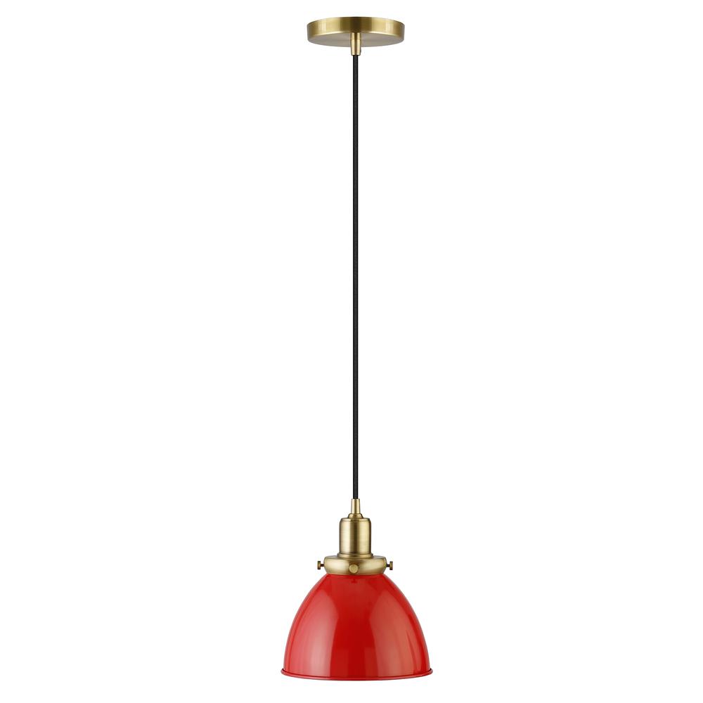 Madison 8" Wide Pendant with Metal Shade in Poppy Red/Brass/Poppy Red. Picture 3