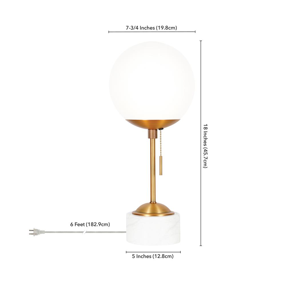 Reagan 17.75" Tall Table Lamp with Glass Shade in Brass/ White Marble/White Milk. Picture 4