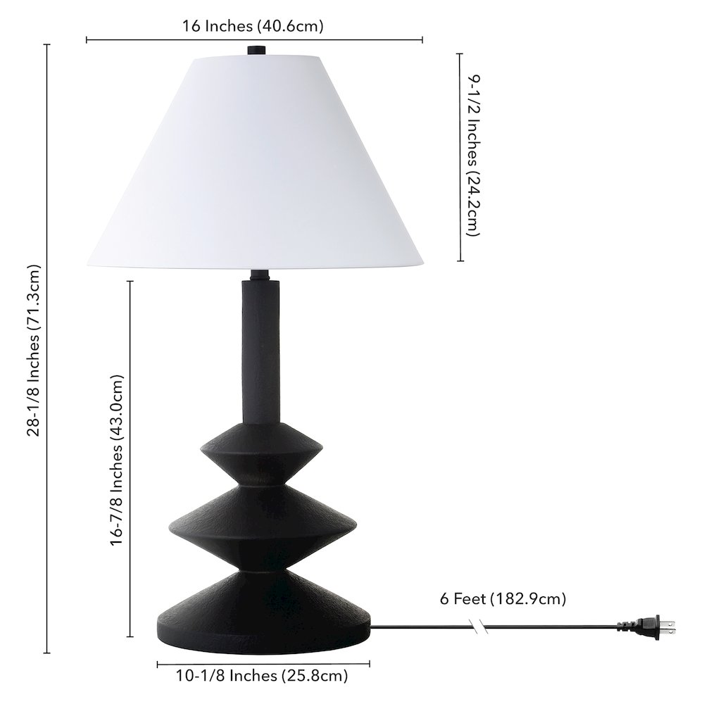 Abilene 28" Tall Triple Gourd Lamp with Fabric Shade in Matte Black/White. Picture 5