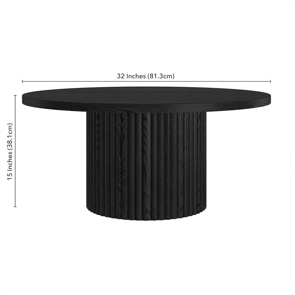 Rollan 32" Wide Round Coffee Table in Black Grain. Picture 5