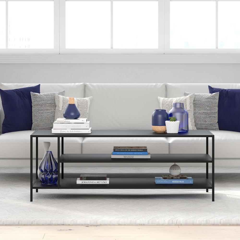 Winthrop 46'' Wide Rectangular Coffee Table with Metal Top in Blackened Bronze. Picture 4