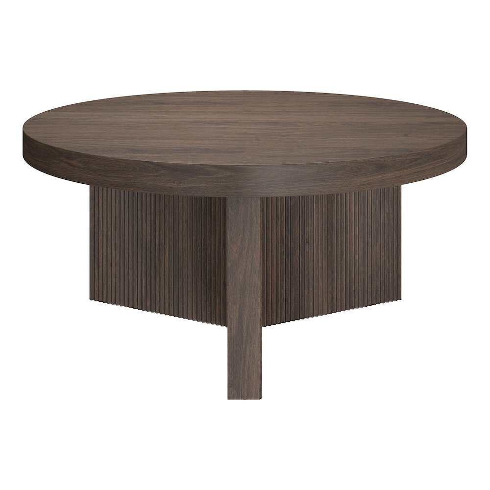 Holm 32" Wide Round Coffee Table in Alder Brown. Picture 2