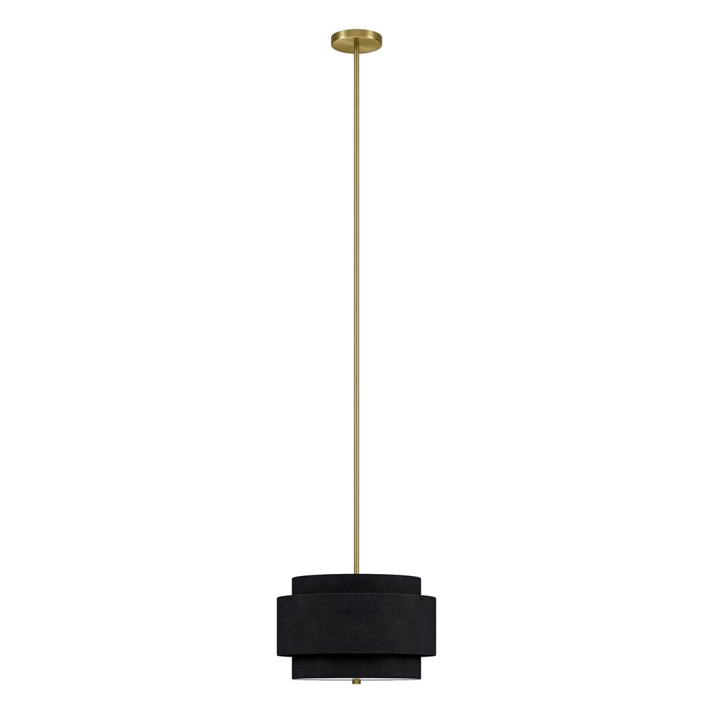 Solomon 16" Wide 2-Light Pendant with Tiered Fabric Shade in Brass/Black. Picture 1