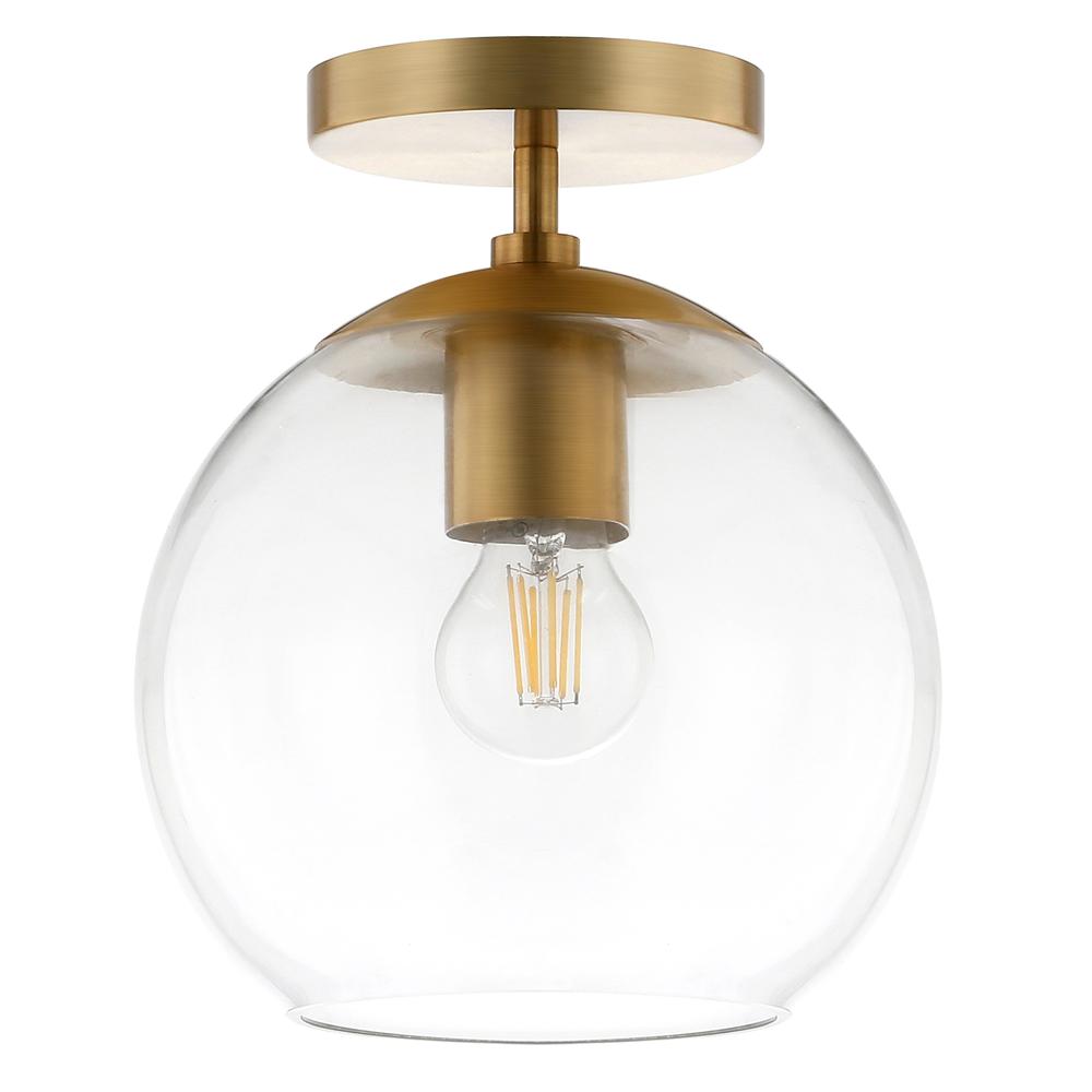 Bartlett 9" Wide Semi Flush Mount with Glass Shade in Brass/Clear. Picture 1
