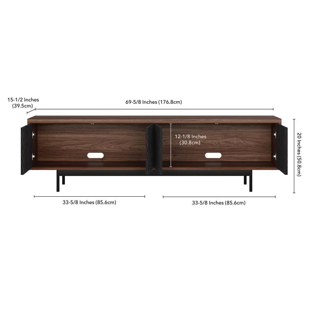 Whitman Rectangular TV Stand for TV's up to 75" in Satin Walnut/Black Grain. Picture 3