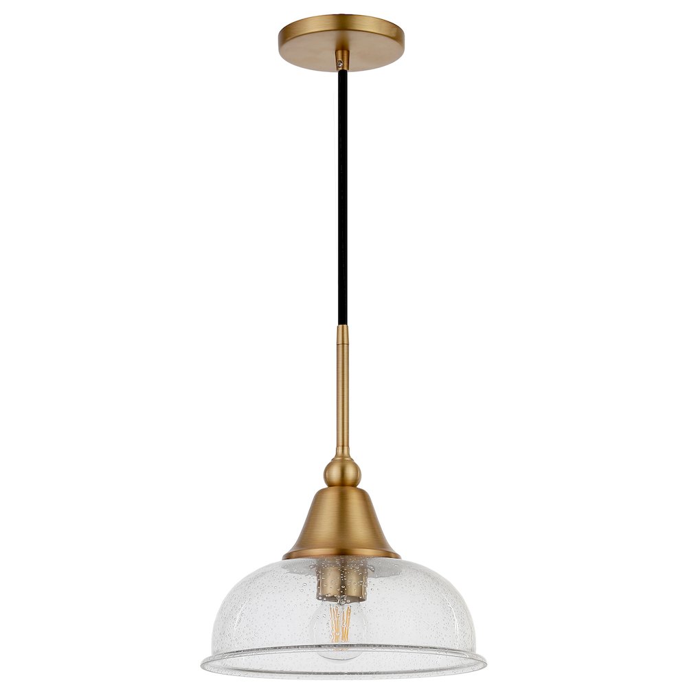 10" Modern Pendant Light Fixture with Seeded Glass Shade and 8' Cord, Gold. Picture 4