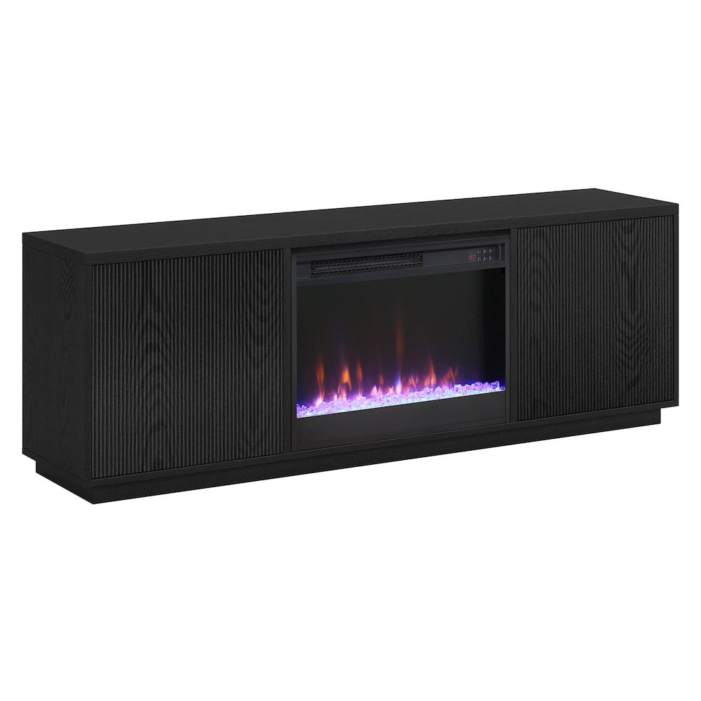 Rectangular TV Stand with 26" Crystal Fireplace for TV's up to 75" Black Grain. Picture 1