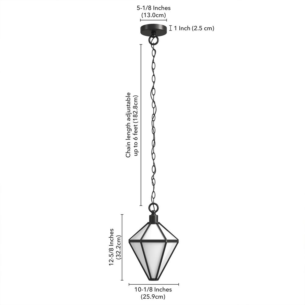 Adara 10" Wide Pendant with Glass Shade in Blackened Bronze/White. Picture 4