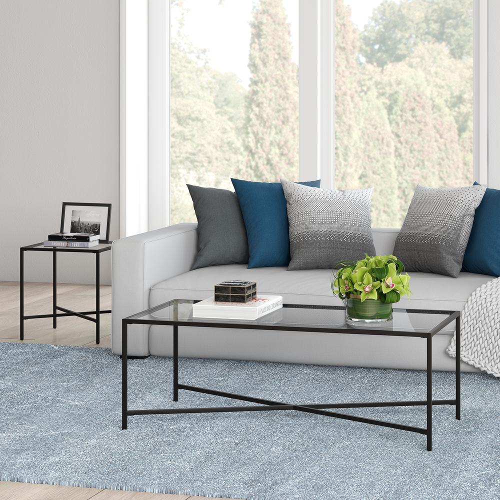 Henley 48'' Wide Rectangular Coffee Table with Glass Top in Blackened Bronze. Picture 4