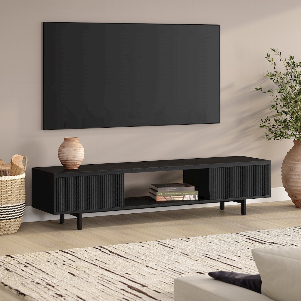 Lucien Rectangular TV Stand for TV's up to 78" in Black Grain. Picture 4