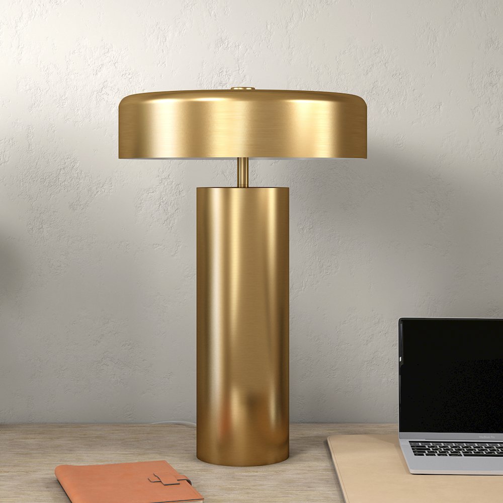 Nash 24" Tall Table Lamp with Metal Shade in Brass/Brass. Picture 3