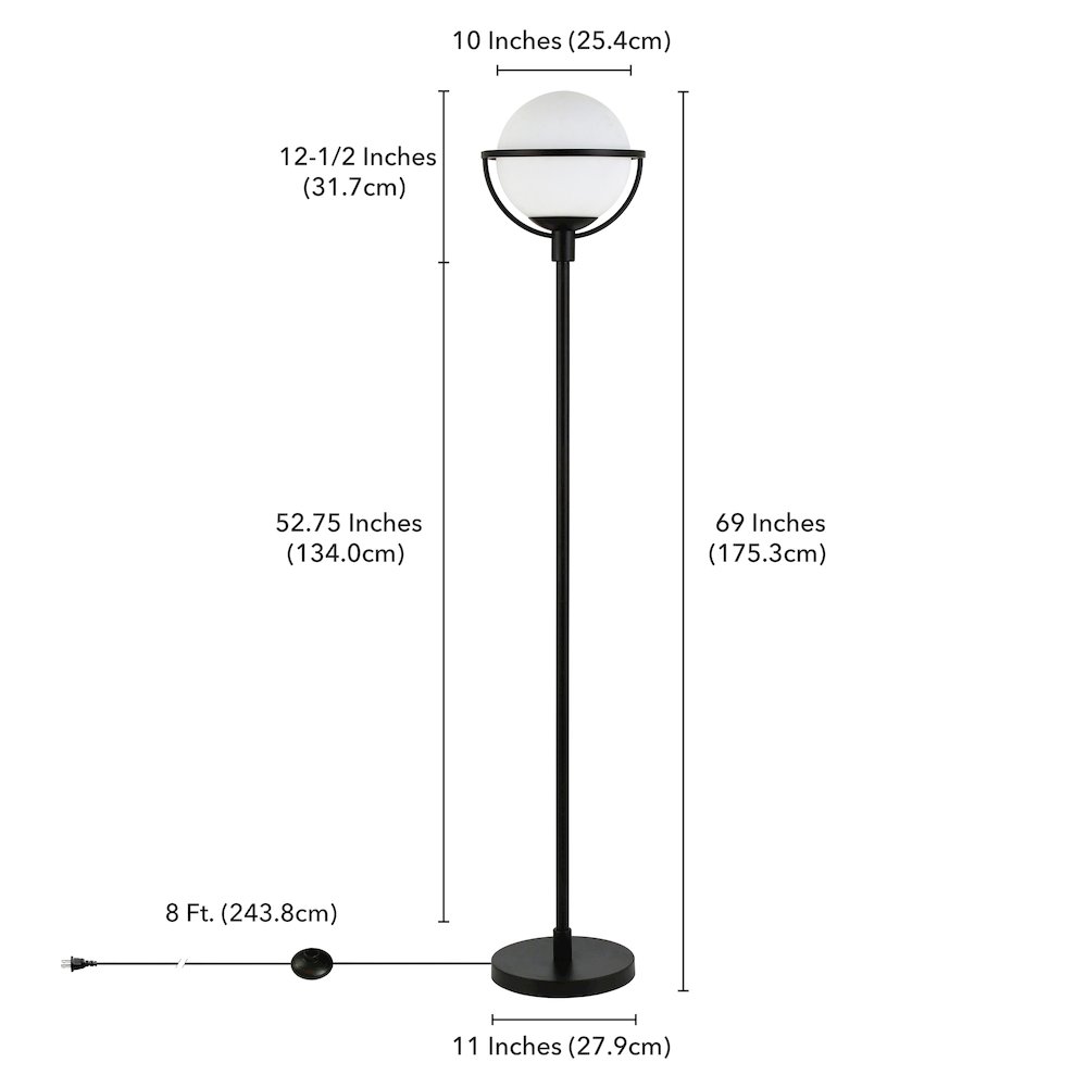 Cieonna Globe & Stem Floor Lamp with Glass Shade in Blackened Bronze/White. Picture 4