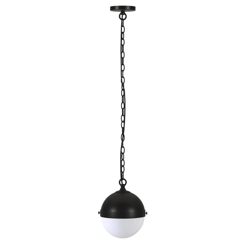 Aurora 9" Wide Pendant with Glass Shade in Blackened Bronze/White Milk. Picture 1
