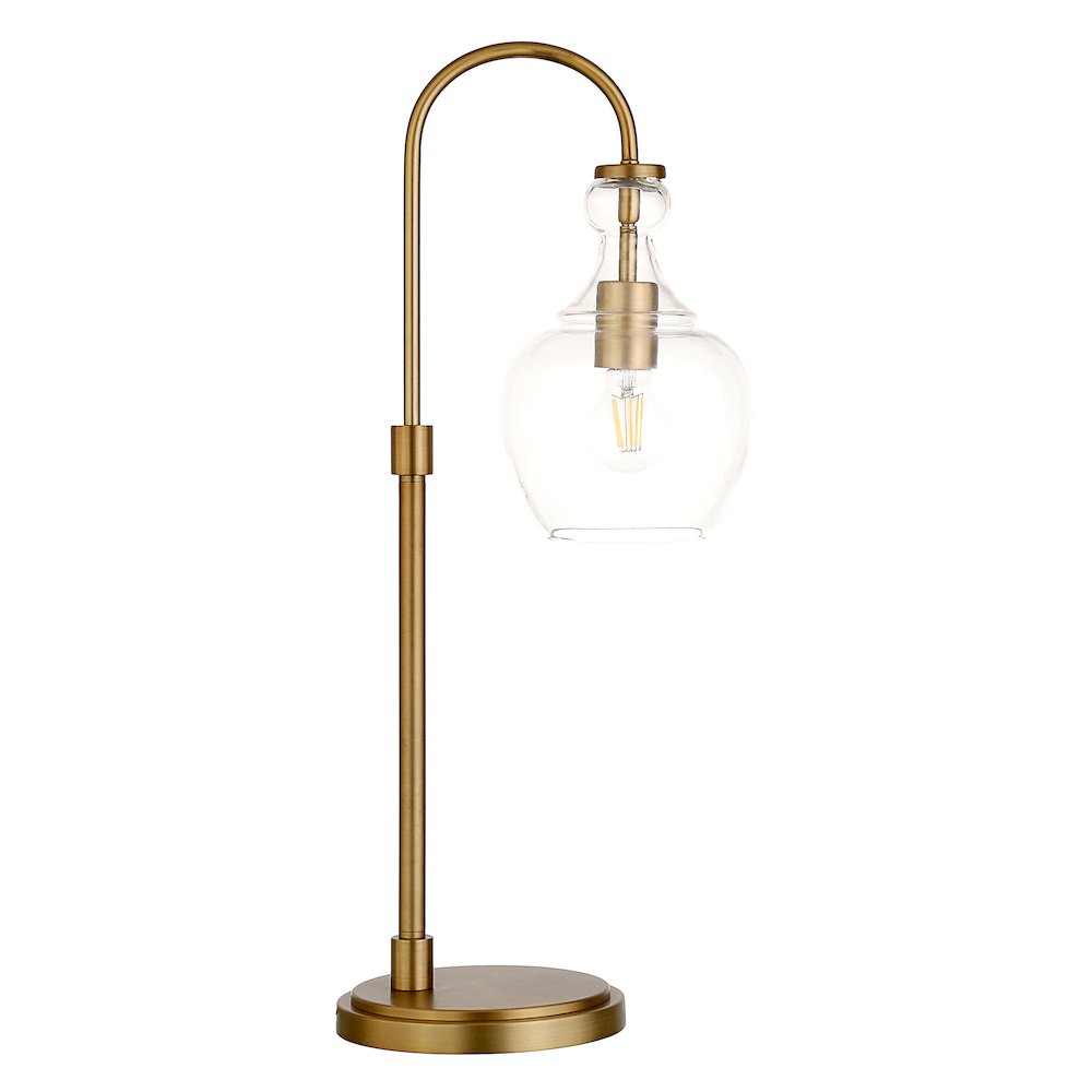 27" Mid-Century 1-Light Table Lamp with Clear Glass Dome Shade, Brushed Gold. Picture 1