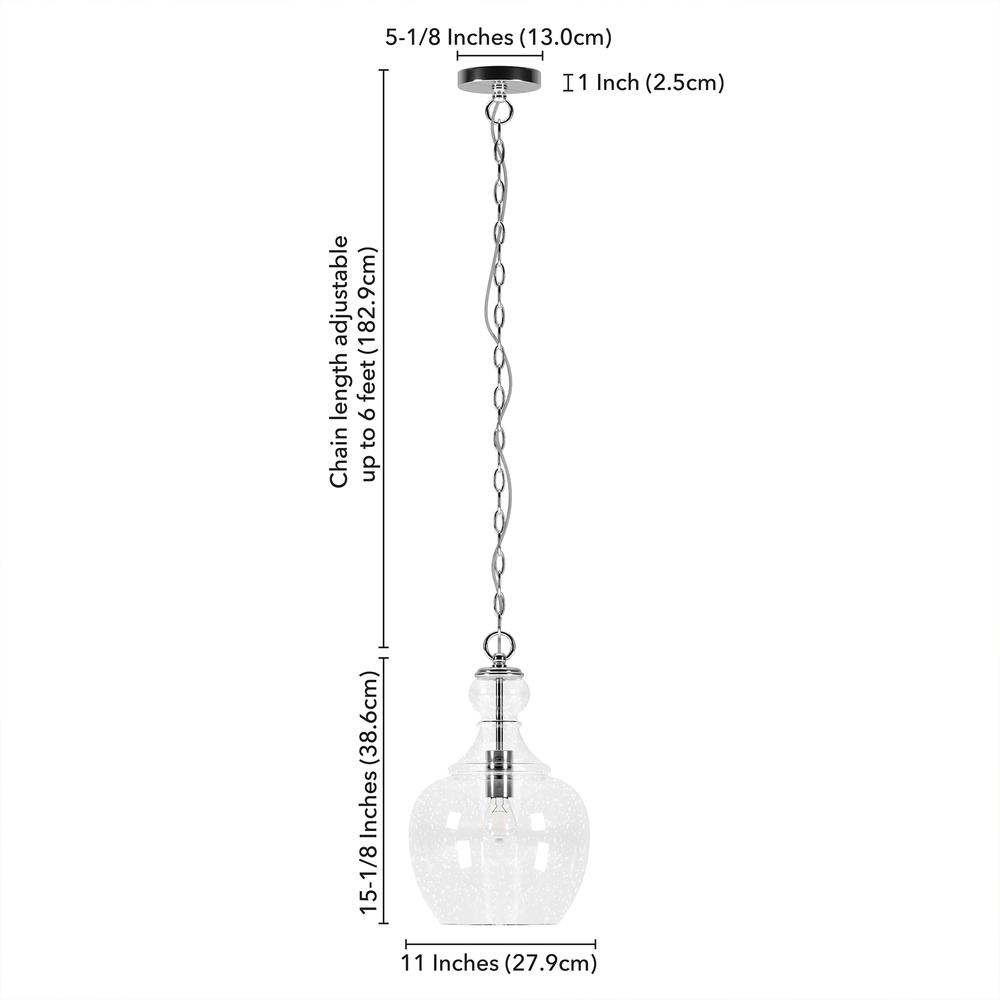 Verona 11" Wide Pendant with Glass Shade in Brushed Nickel/Seeded. Picture 5