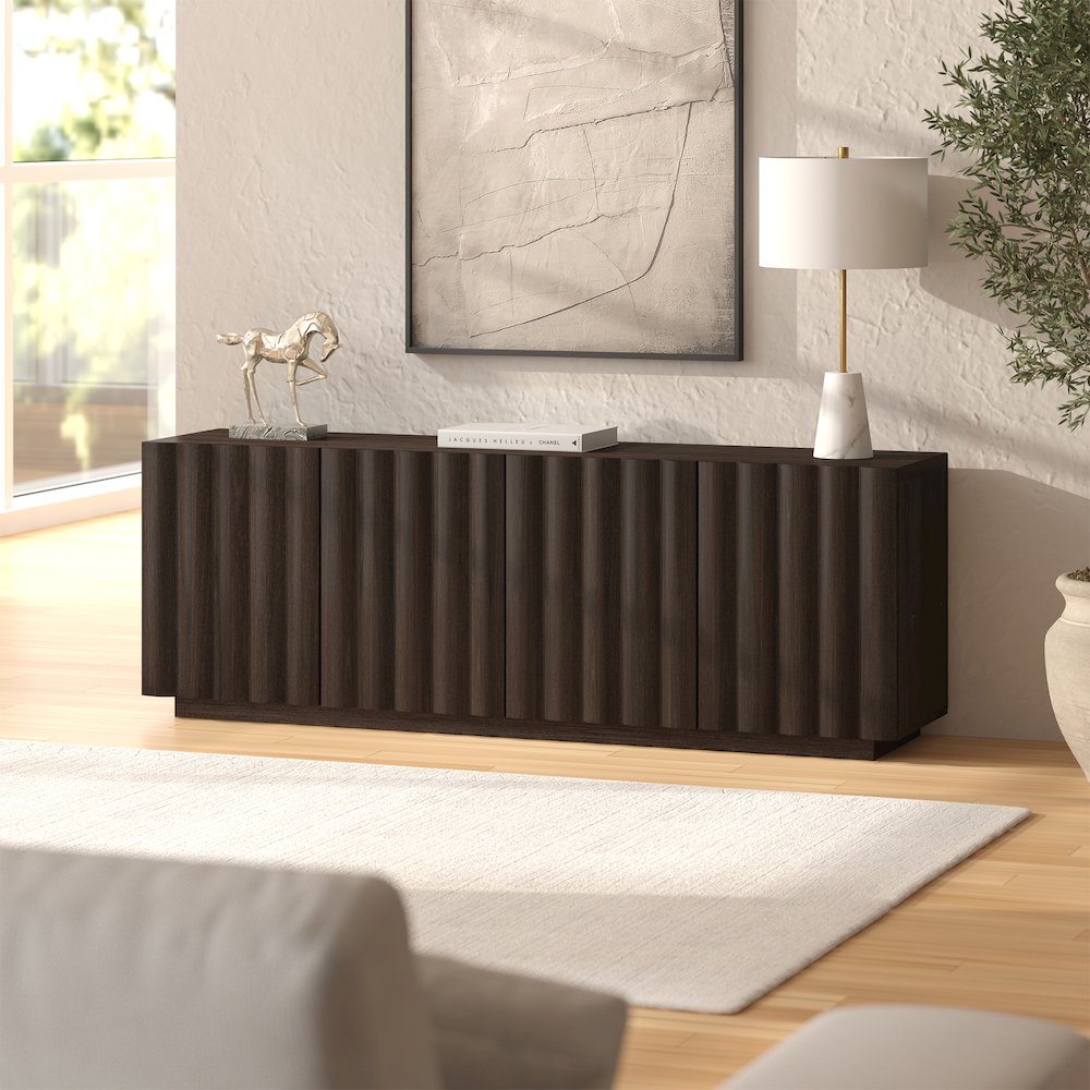 Henn&Hart Fluted TV Stand for TVs up to 75'' with 2 Ribbed Storage Cabinets and. Picture 5