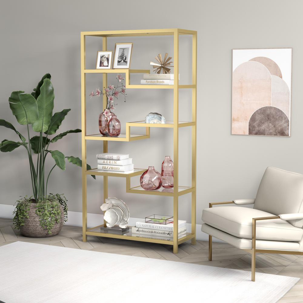 Johann 68'' Tall Rectangular Bookcase in Brass. Picture 4