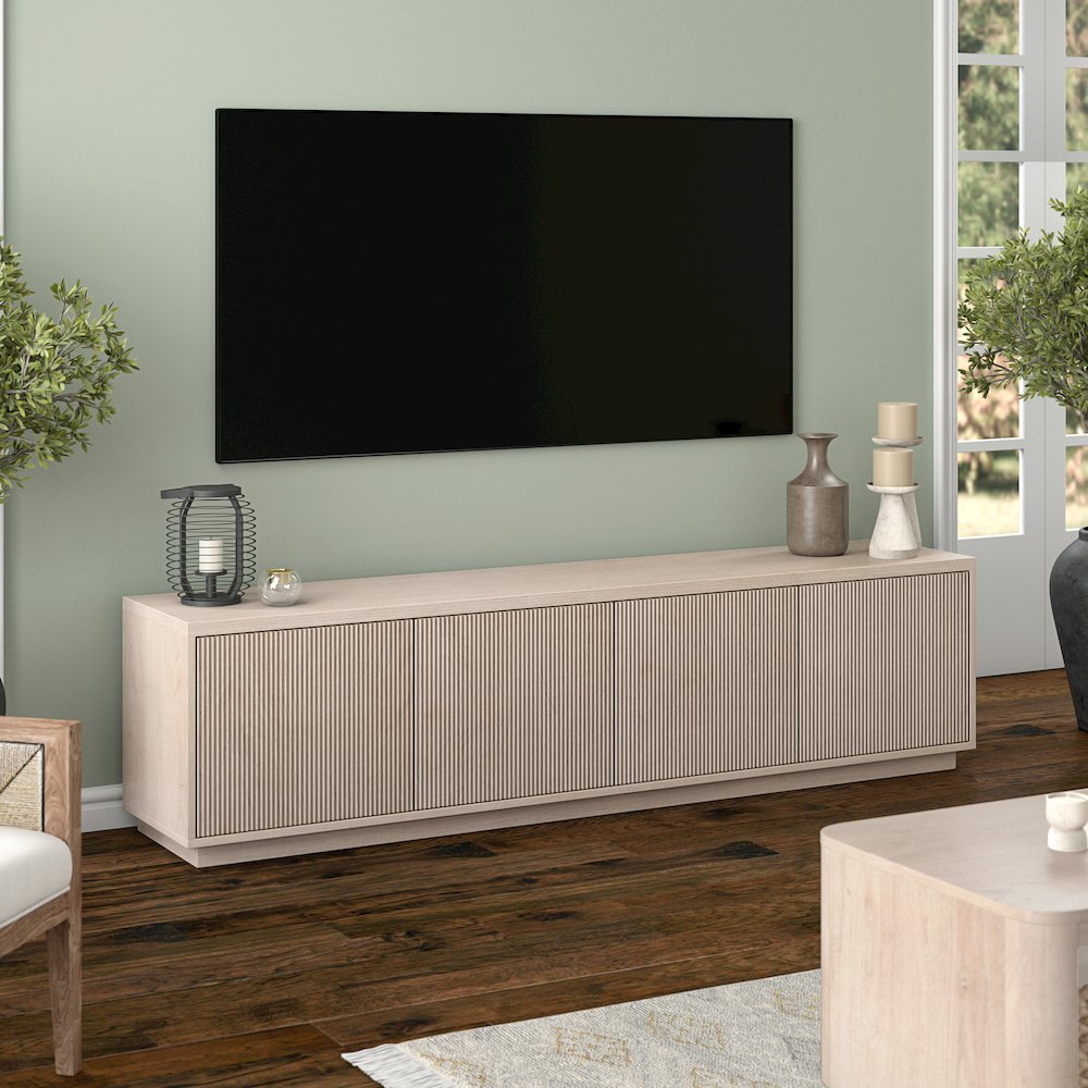 Hanson Rectangular TV Stand for TV's up to 85" in Alder White. Picture 4