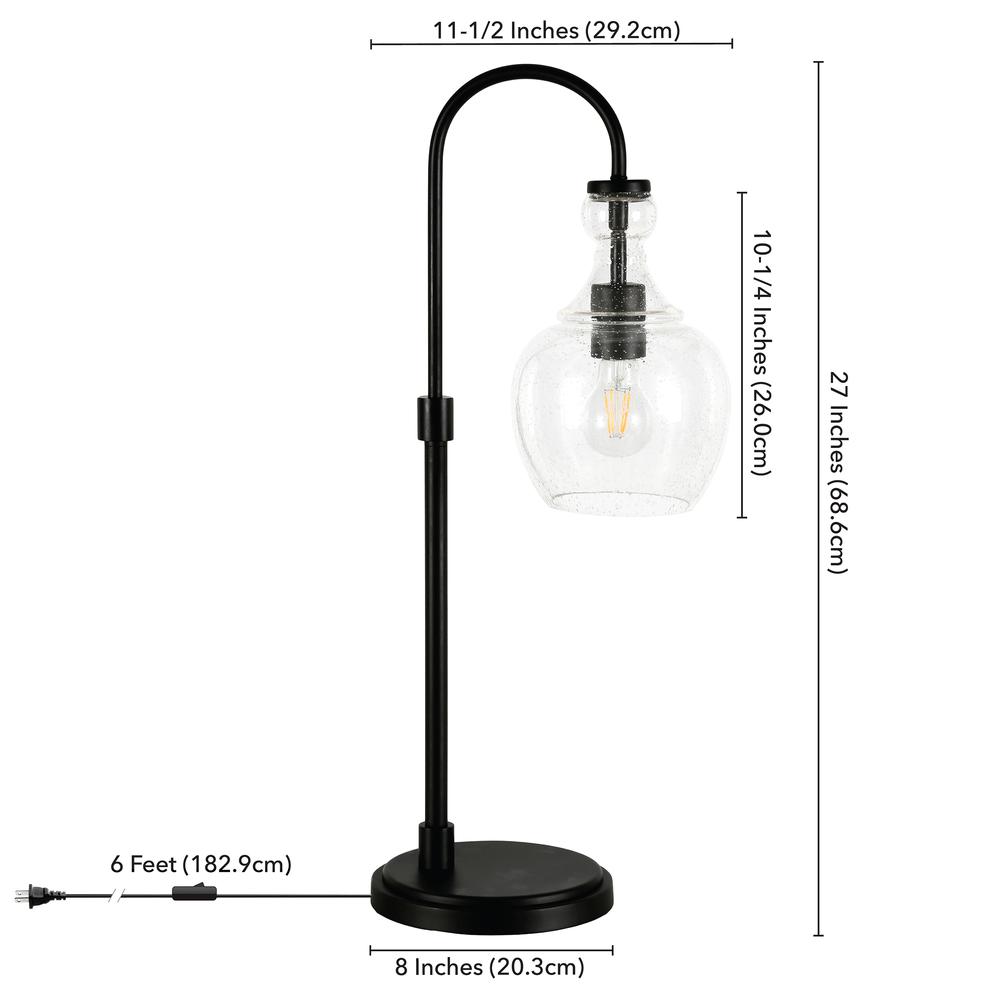 Verona 27" Tall Arc Table Lamp with Glass Shade in Blackened Bronze/Seeded. Picture 4