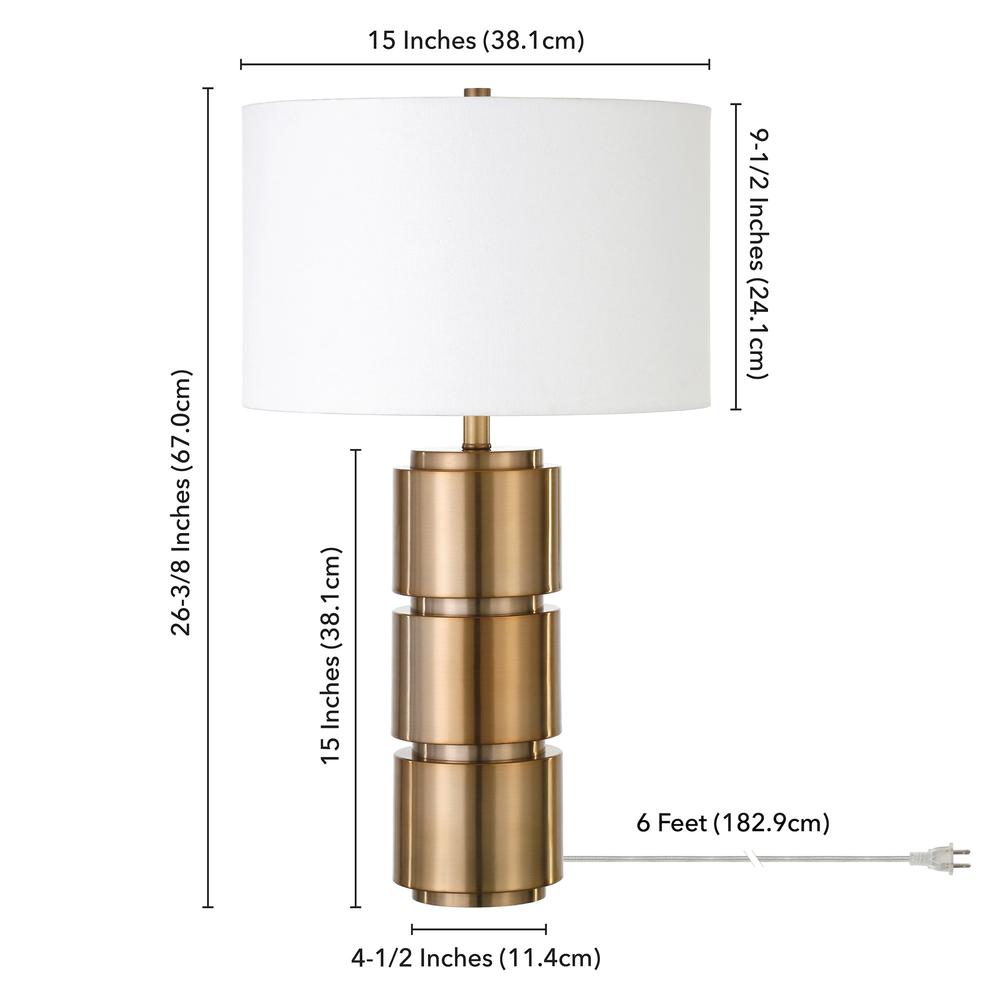 Campbell 27" Tall Table Lamp with Fabric Shade in Brass/White. Picture 5