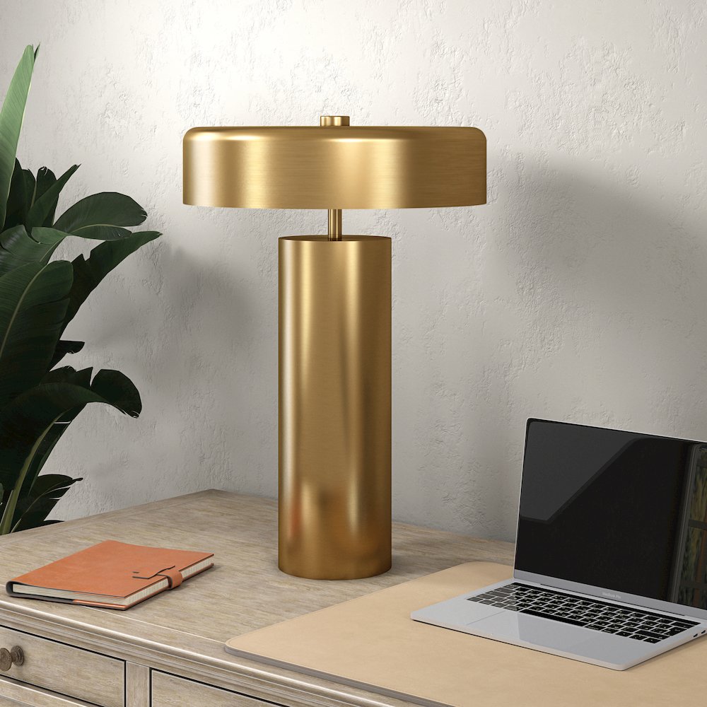 Nash 24" Tall Table Lamp with Metal Shade in Brass/Brass. Picture 4