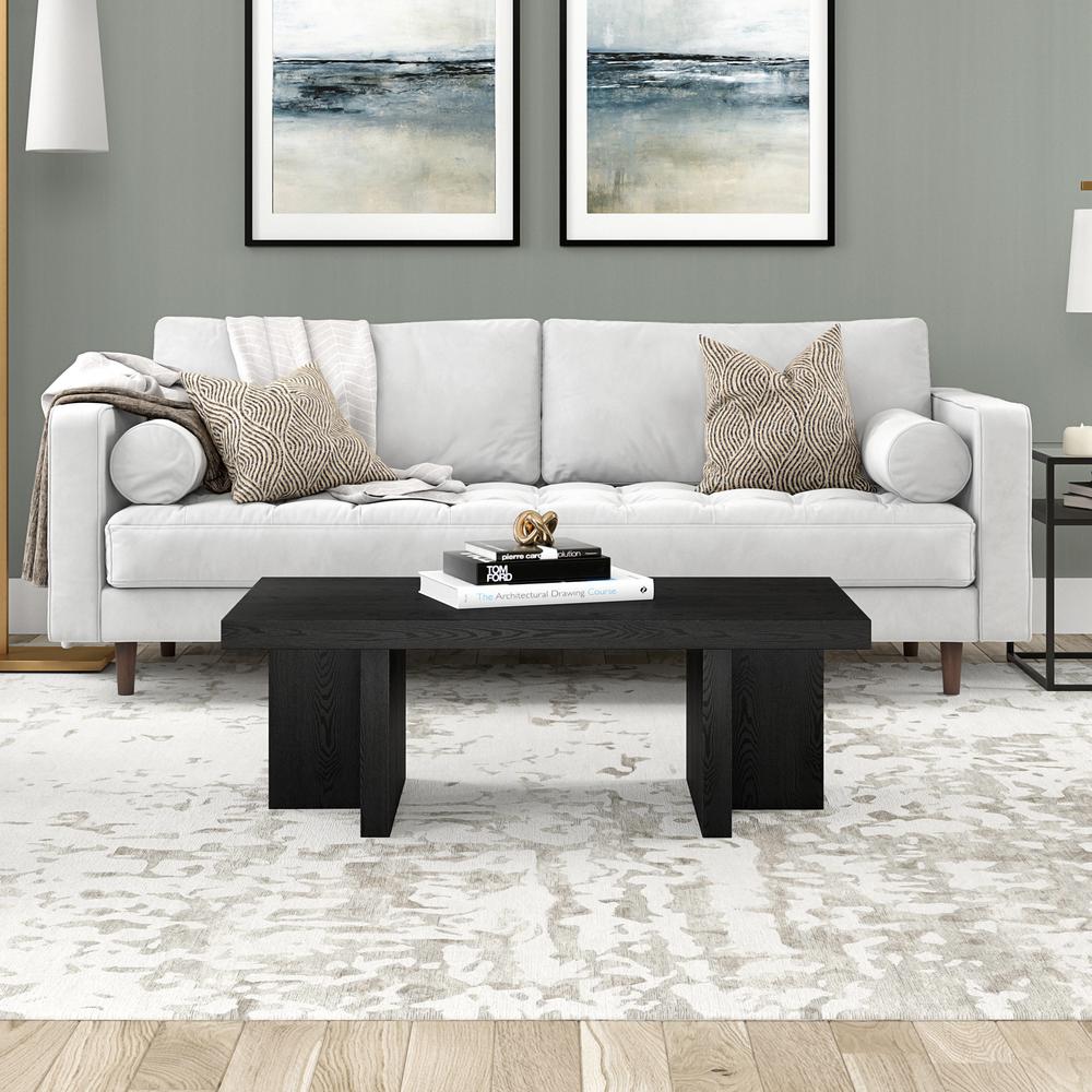 Dimitra 44" Wide Rectangular Coffee Table in Black Grain. Picture 4