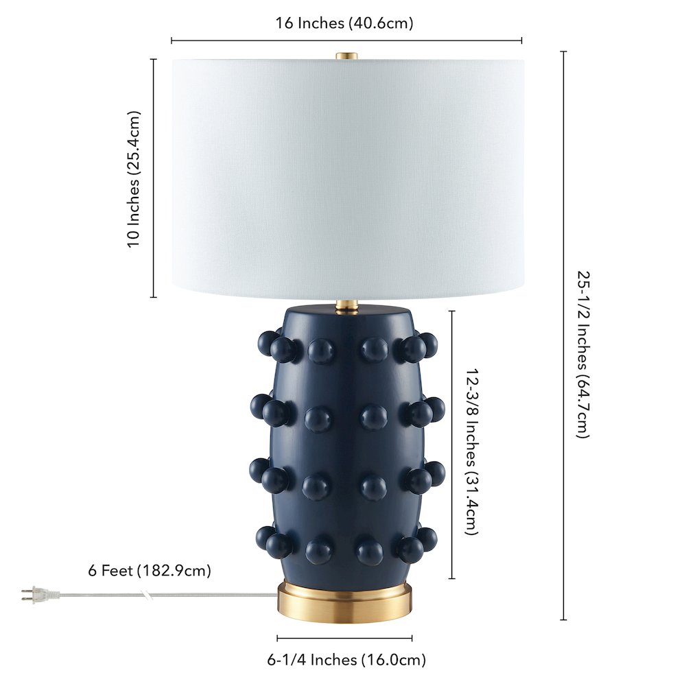Farrington 26" Tall Ceramic Table Lamp with Fabric Shade in Matte Navy/White. Picture 5