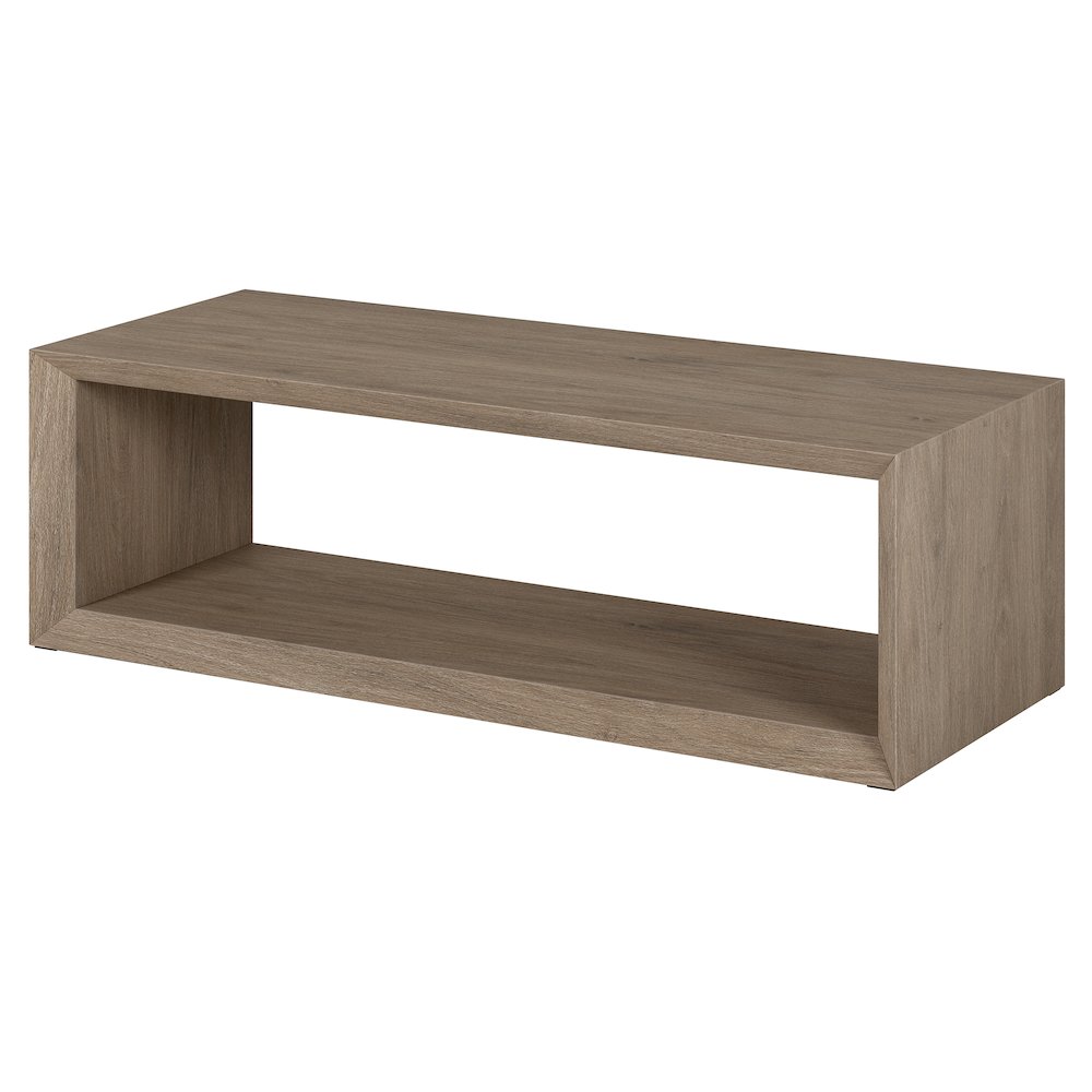 58" Rectangular Coffee Table with Open Storage Shelf, Weathered Gray. Picture 4