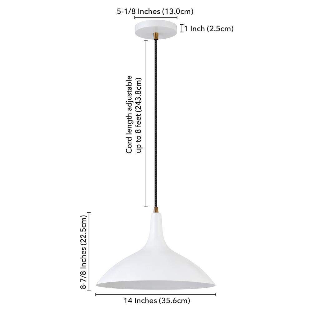 Barton 14" Wide Pendant with Metal Shade in Matte White/Brass/Matte White. Picture 5