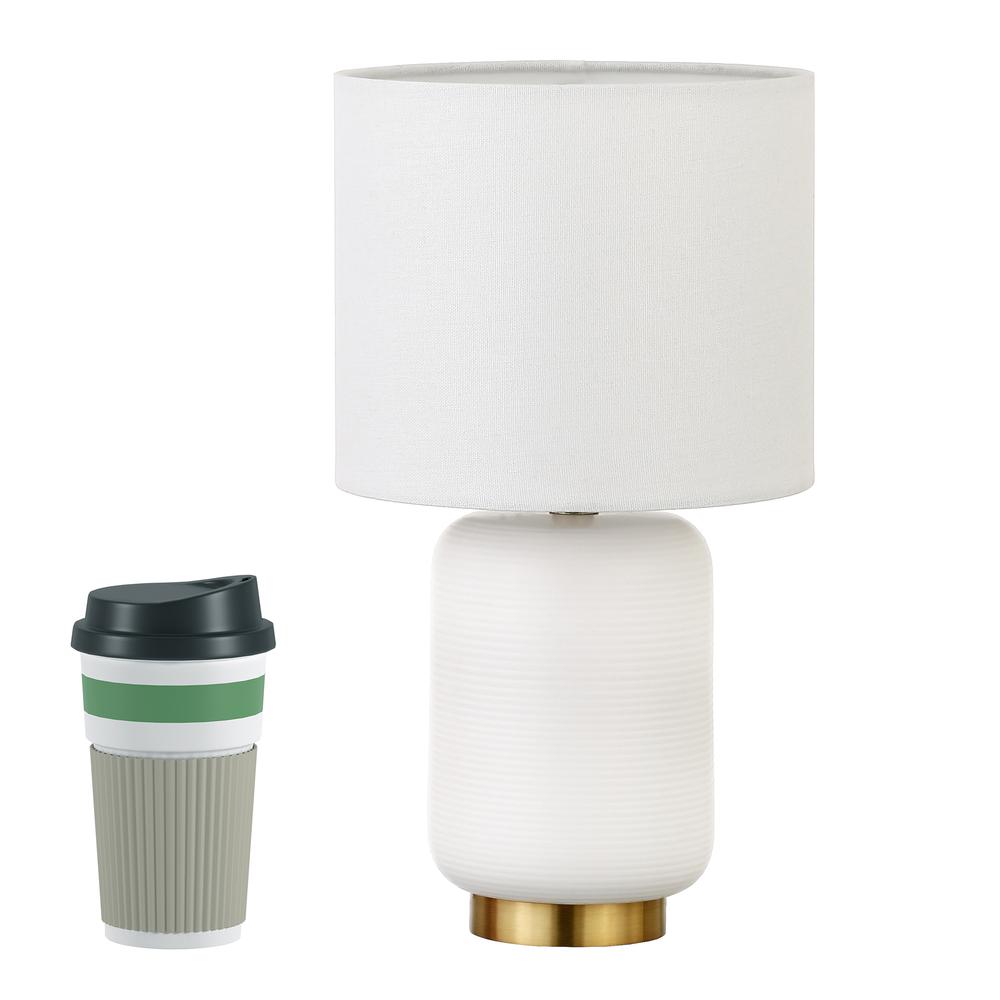 Lambert 15" Tall Ceramic Mini Lamp with Fabric Shade in Matte White/White. Picture 4