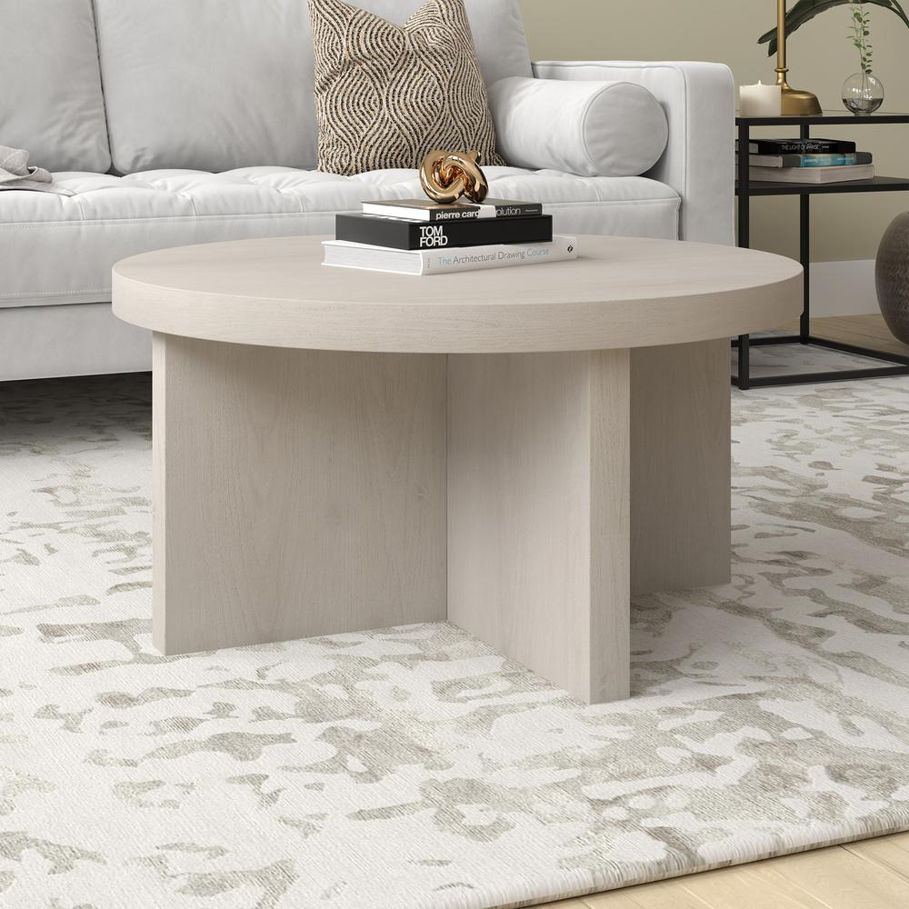 Elna 33" Wide Round Coffee Table in Alder White. Picture 4