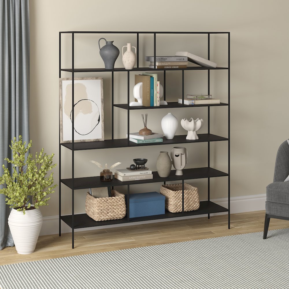 Whitmore 72" Tall Rectangular Bookcase in Blackened Bronze. Picture 4