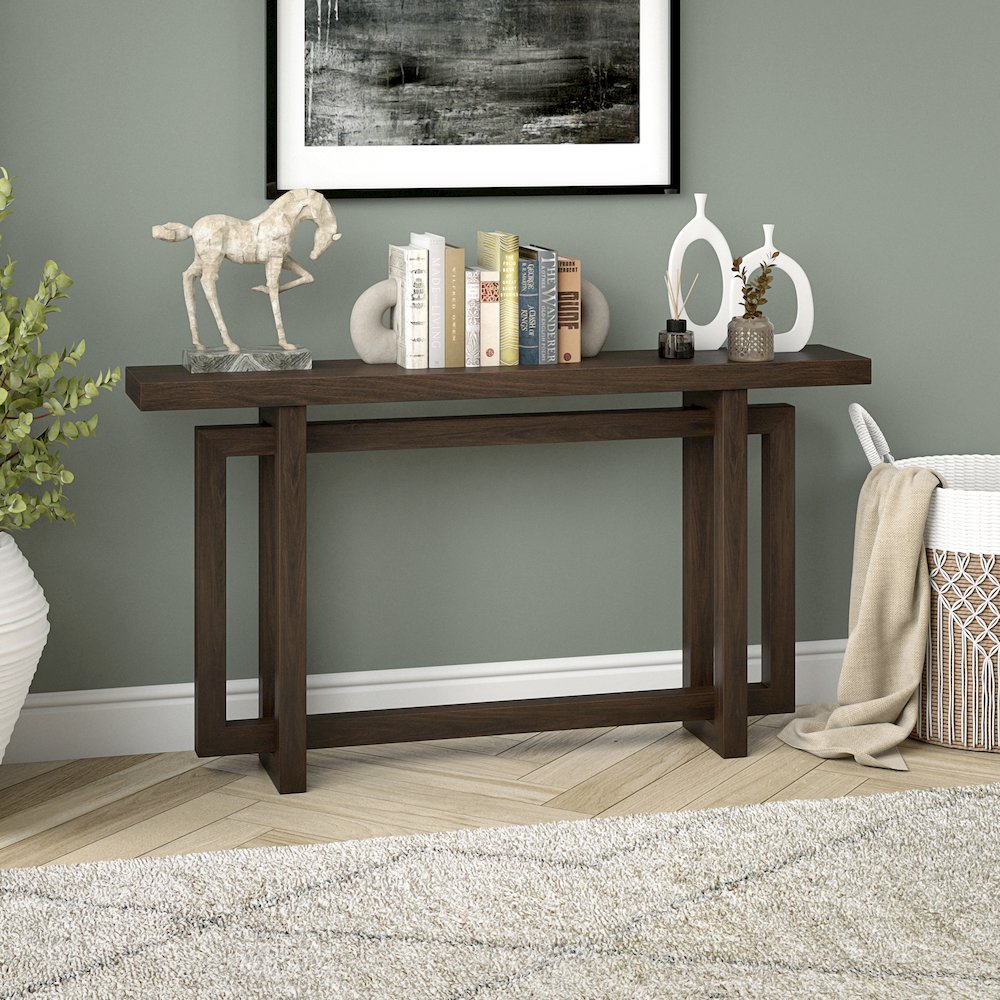 Breslow 55" Wide Rectangular Console Table in Alder Brown. Picture 3